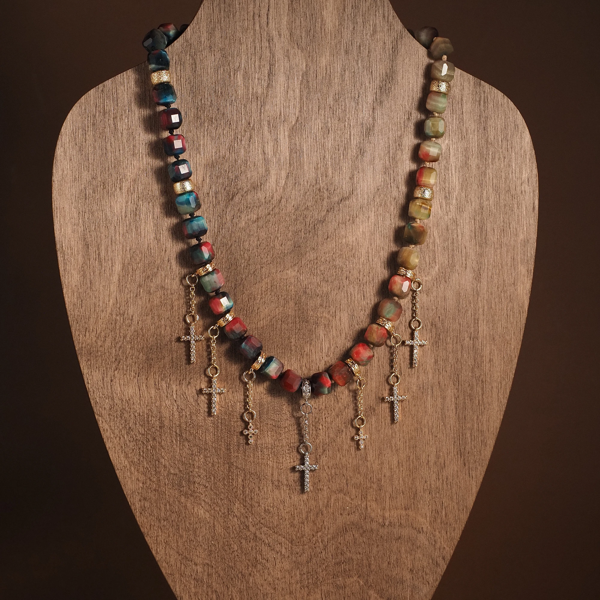 Чокер из Тигрового глаза и Гематита женский №1