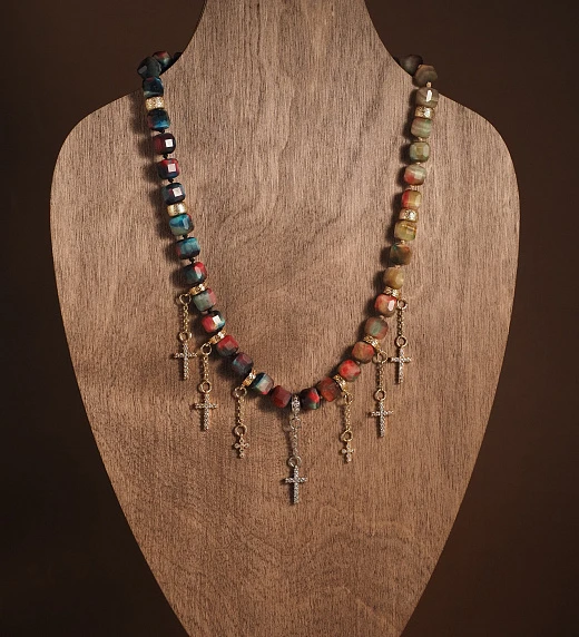 Чокер женский из Тигрового глаза и Гематита №1