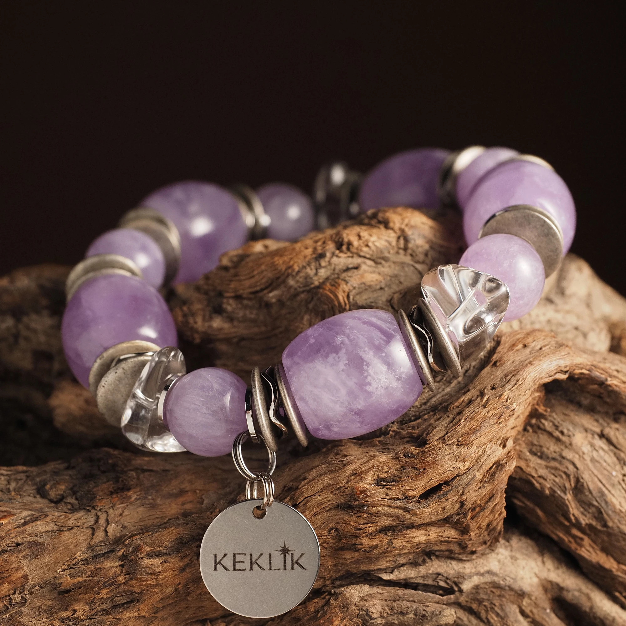 Браслет женский из Аметиста и Горного хрусталя №2