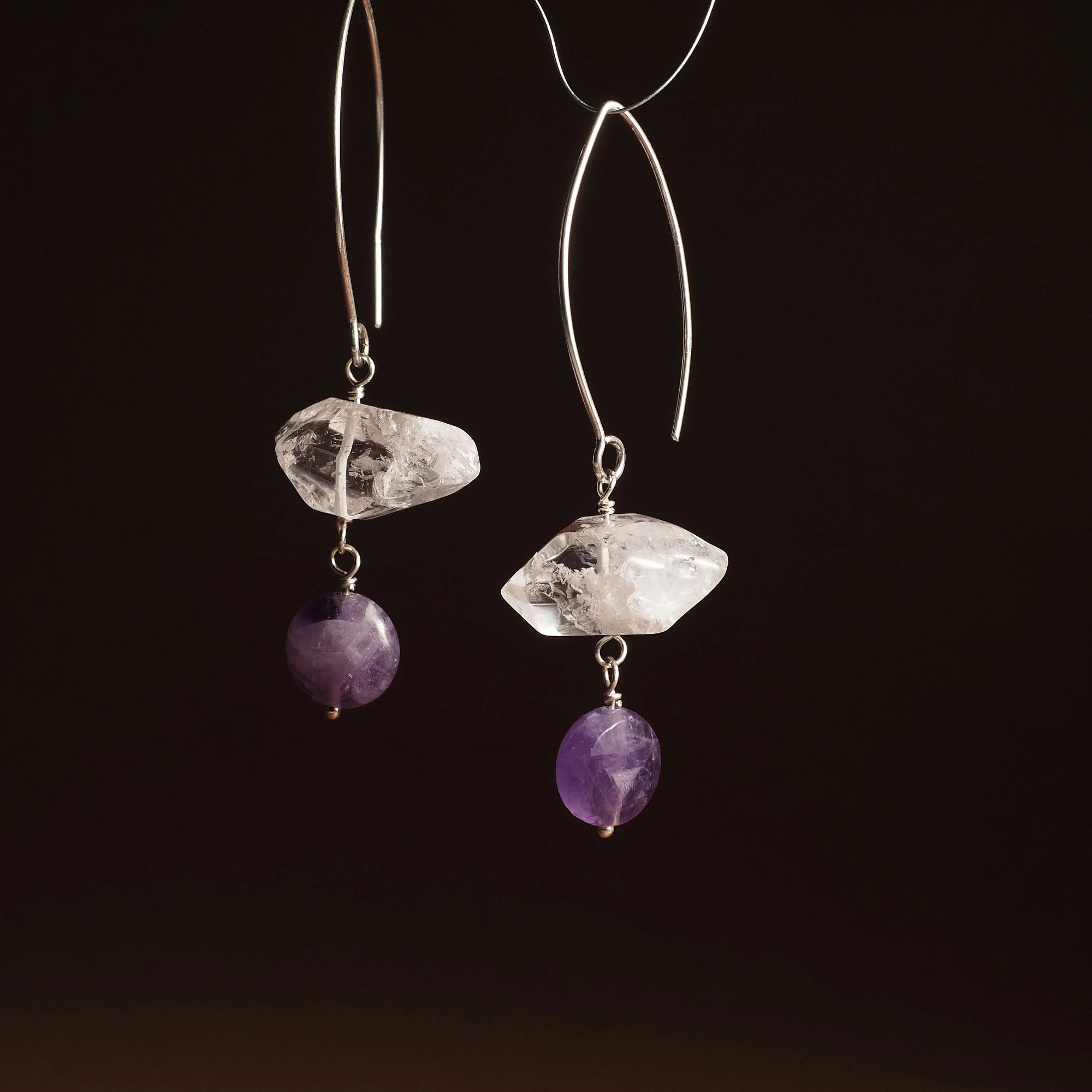 Серьги из Аметиста и Горного хрусталя