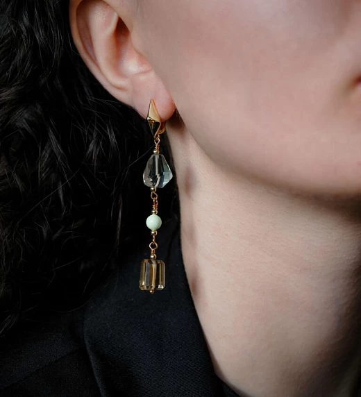 Серьги из Хризопраза, Аметиста и Цитрина