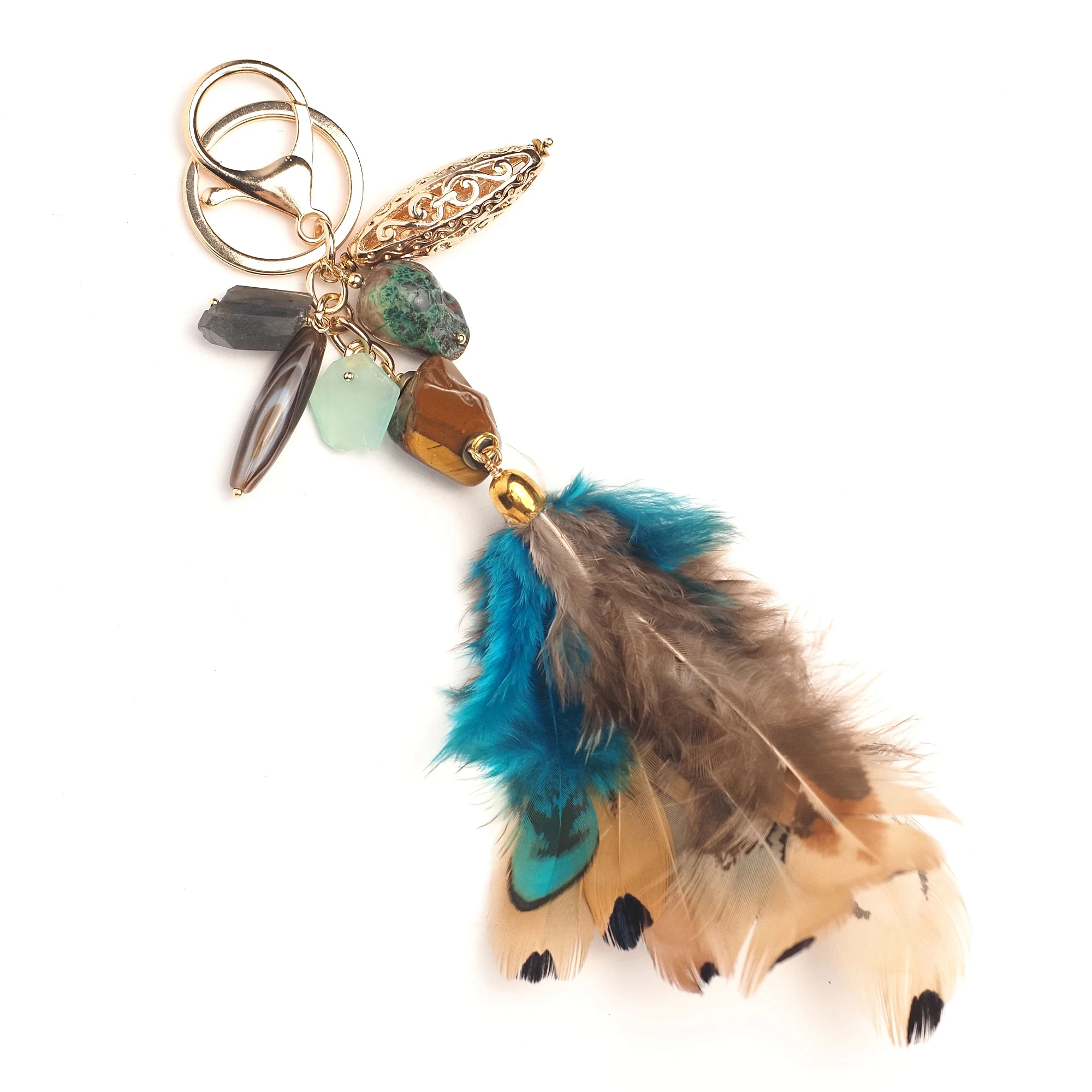 Брелок из Агата, Хризоколлы, Тигрового глаза, Хризопраза и Лабрадора