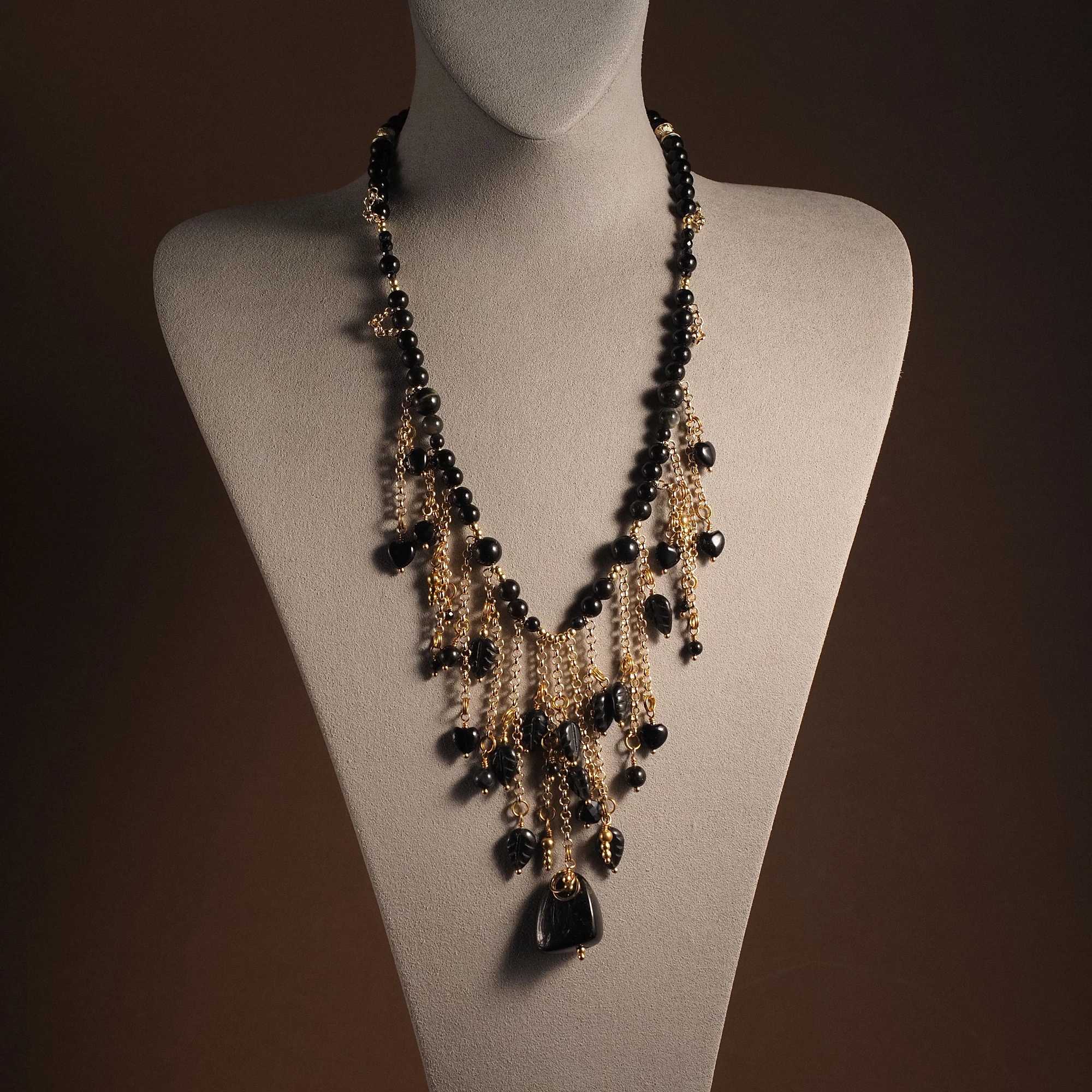 Чокер женский из Агата и Обсидиана