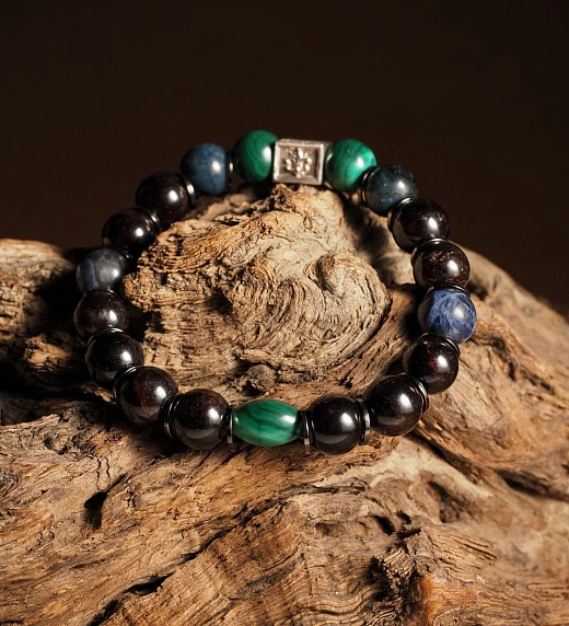 Браслет лаконичный из Граната, Малахита и Содалита