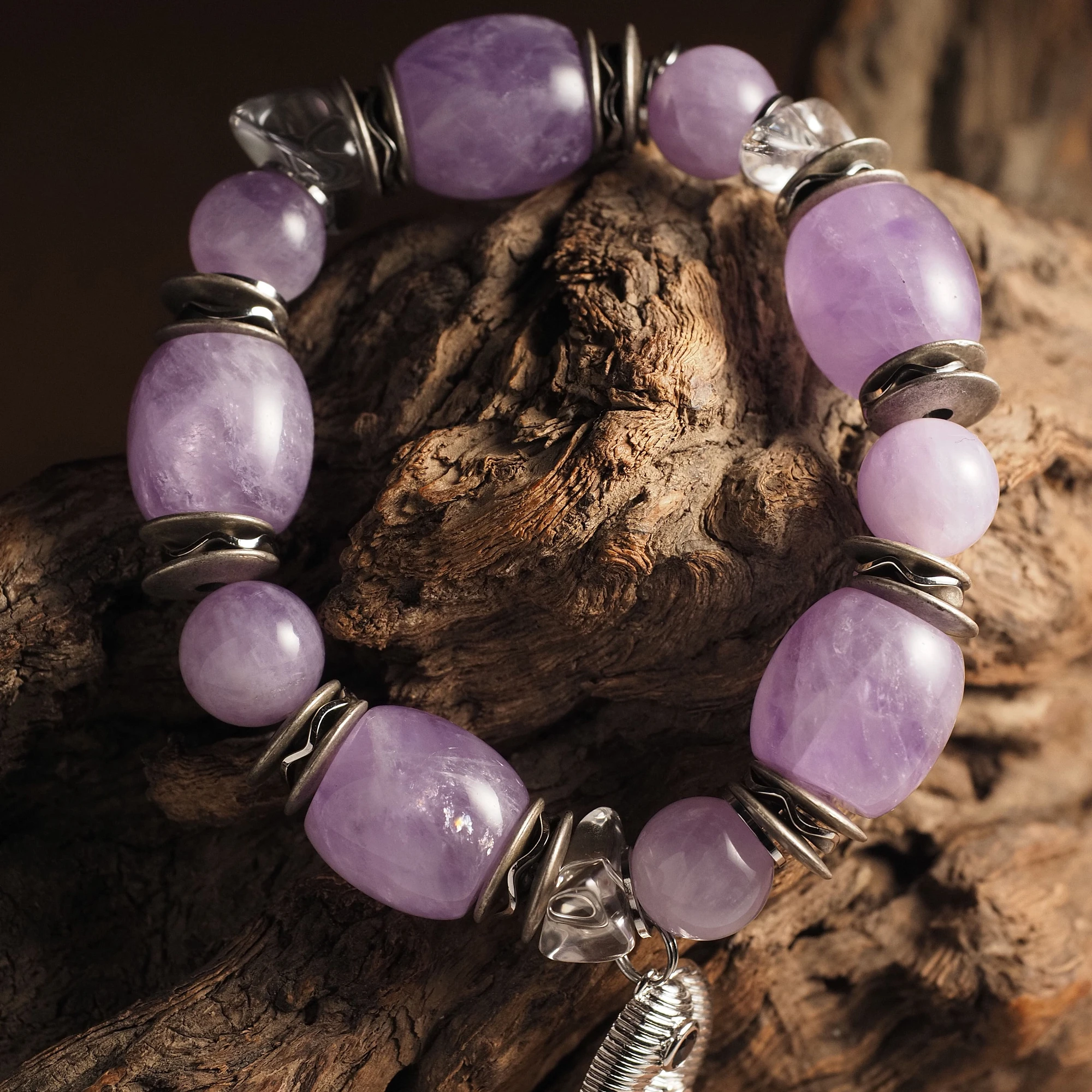 Браслет женский из Аметиста и Горного хрусталя №2