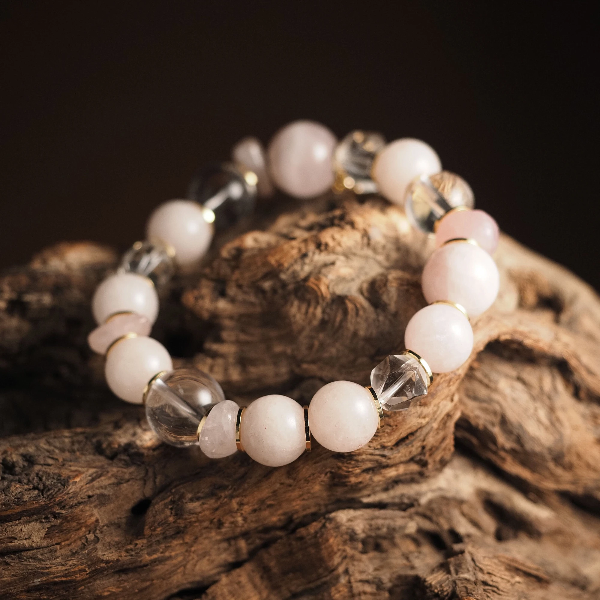 Браслет женский из Розового кварца и Горного хрусталя №3