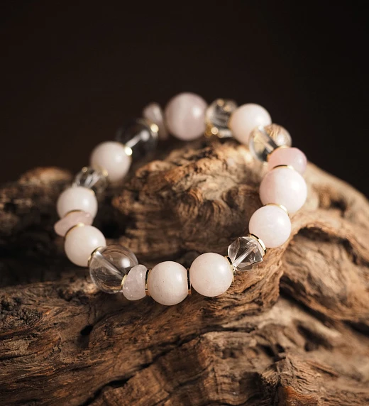 Браслет женский из Розового кварца и Горного хрусталя №3