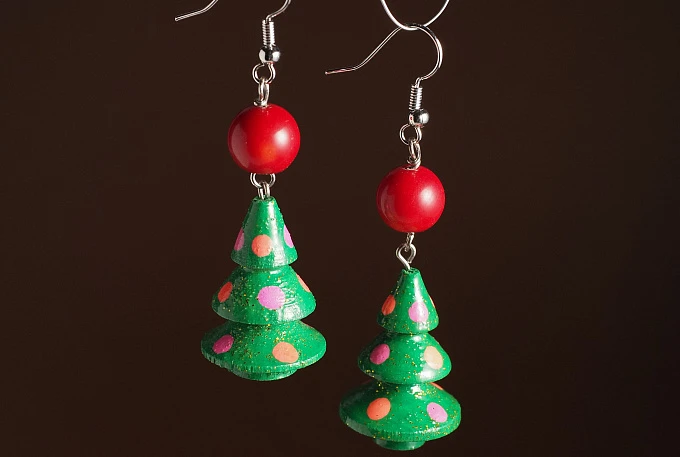 Новогодние серьги-елочки