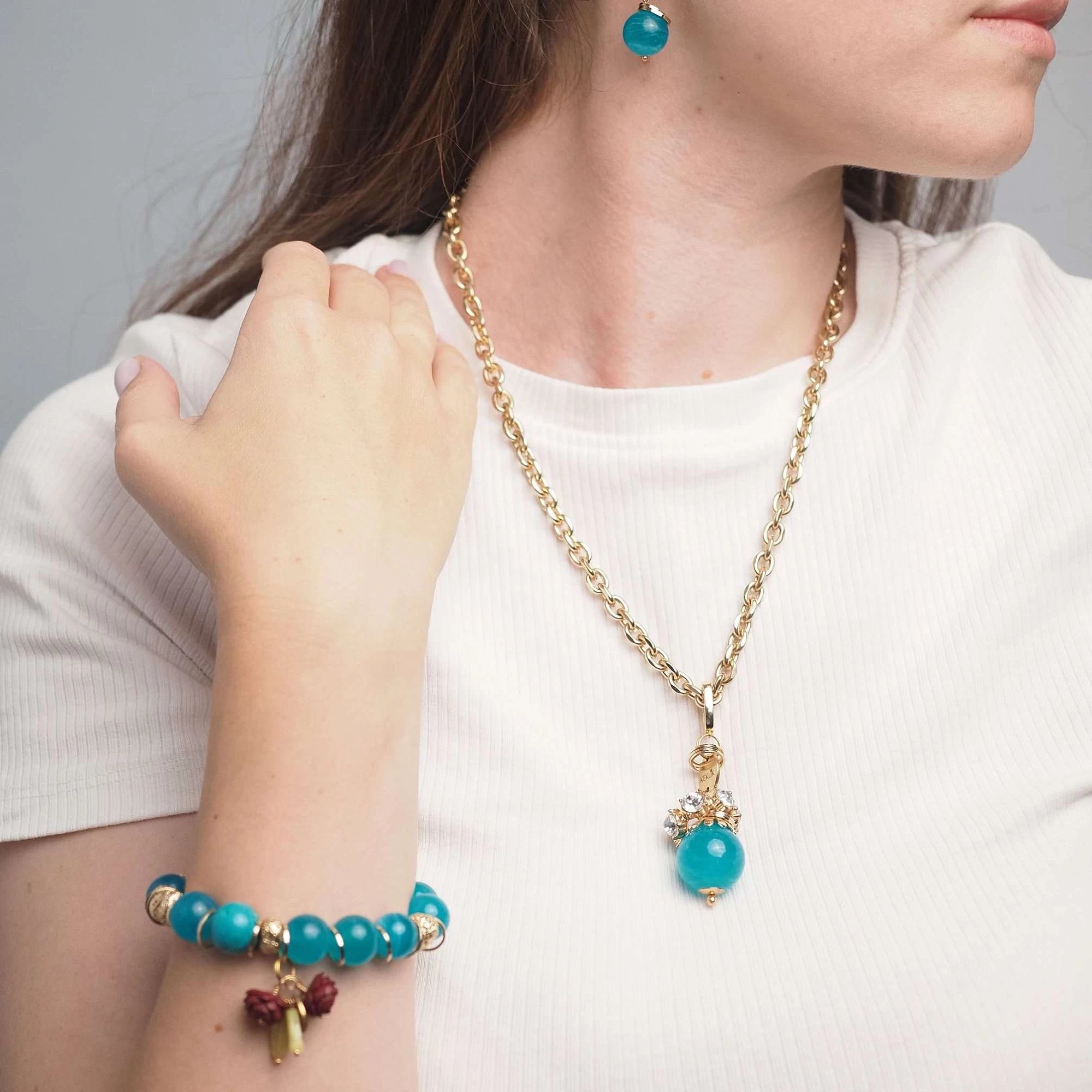 Браслет женский из Амазонита и Вулканита