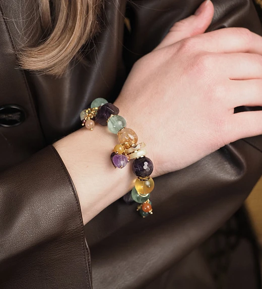 Браслет женский из Аметиста, Опала, Рутилового кварца и Флюорита