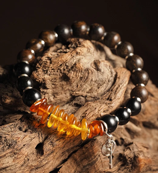 Браслет из Бронзита, Турмалина и Янтаря лаконичный