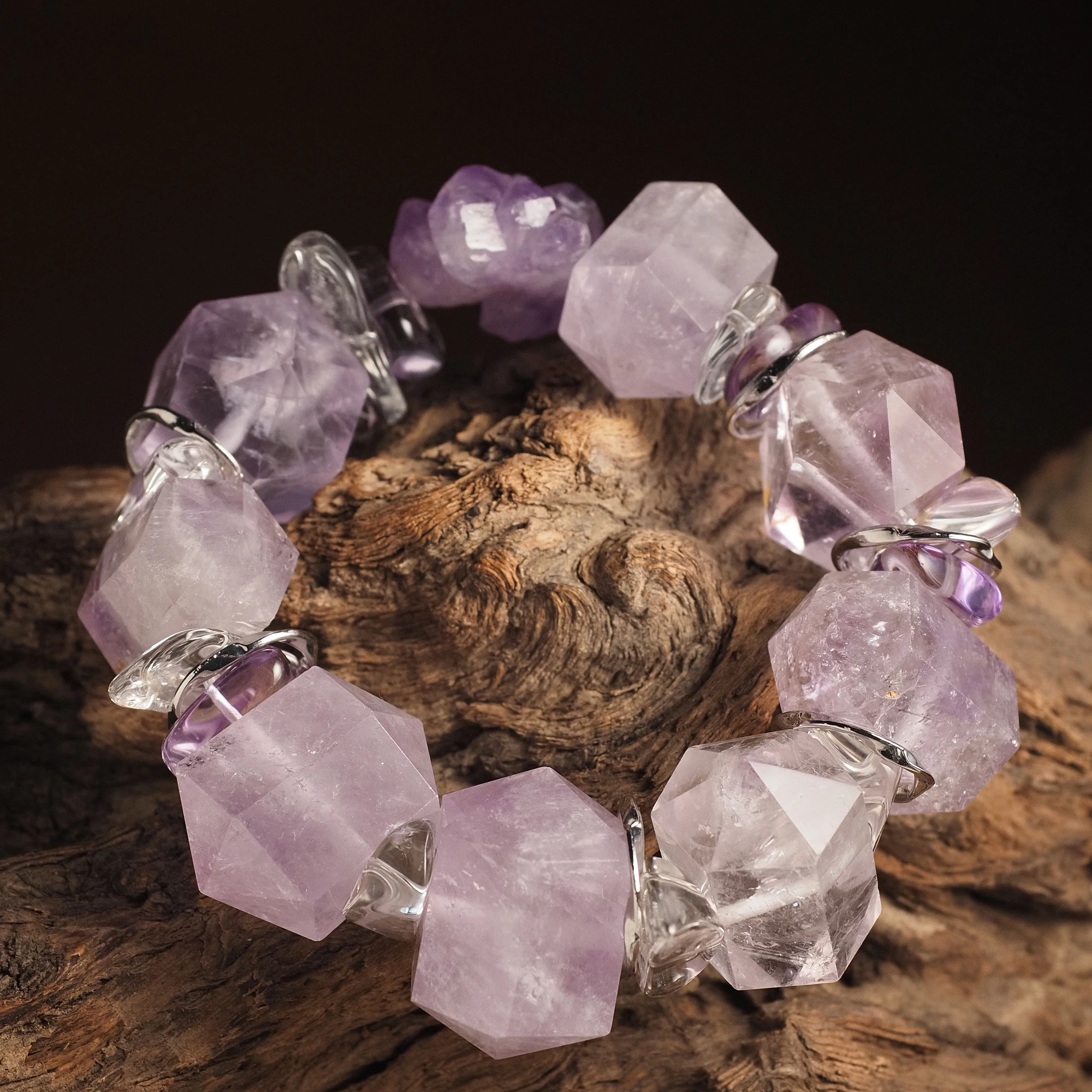 Браслет женский из Аметиста и Горного хрусталя