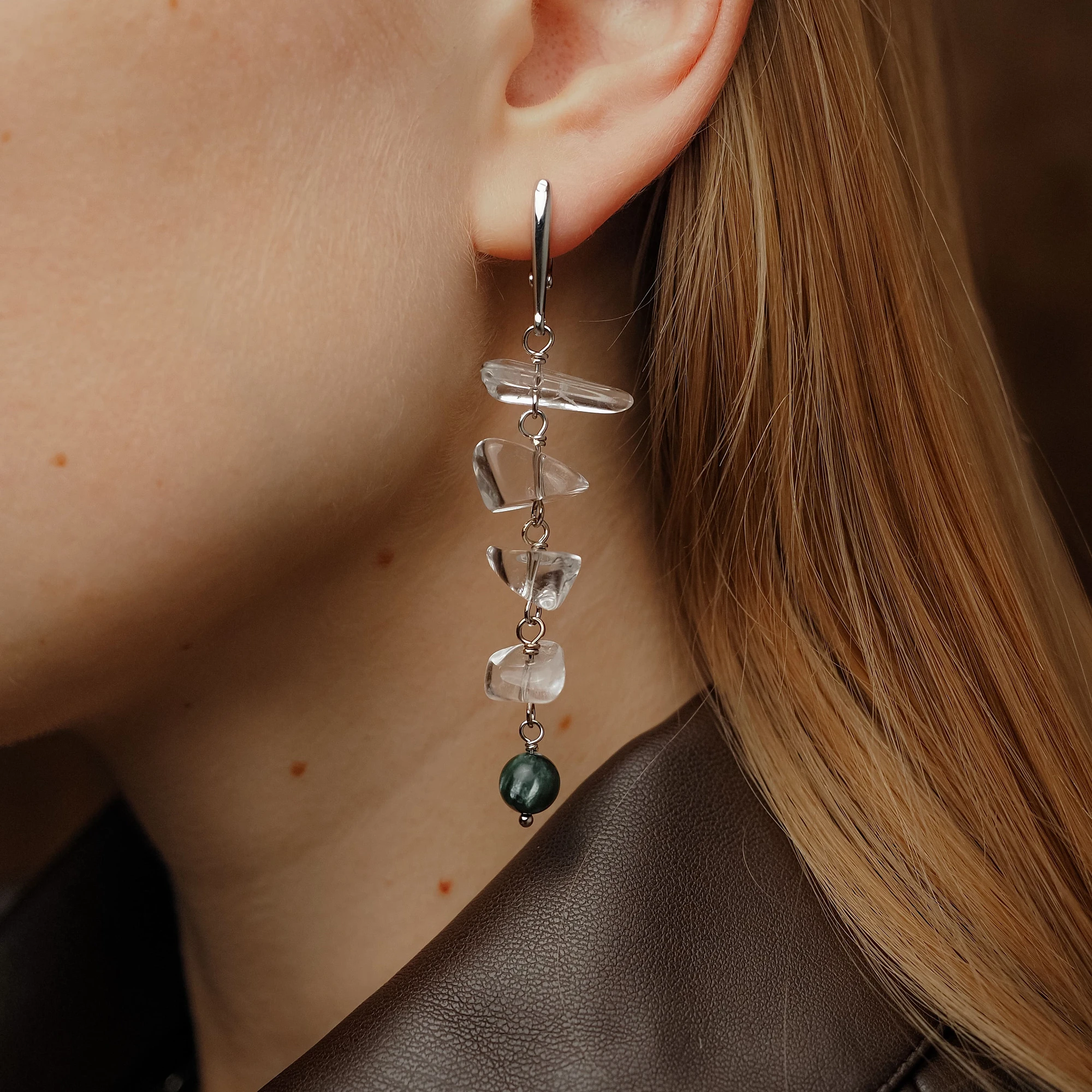 Серьги из Горного хрусталя и Серафинита №2