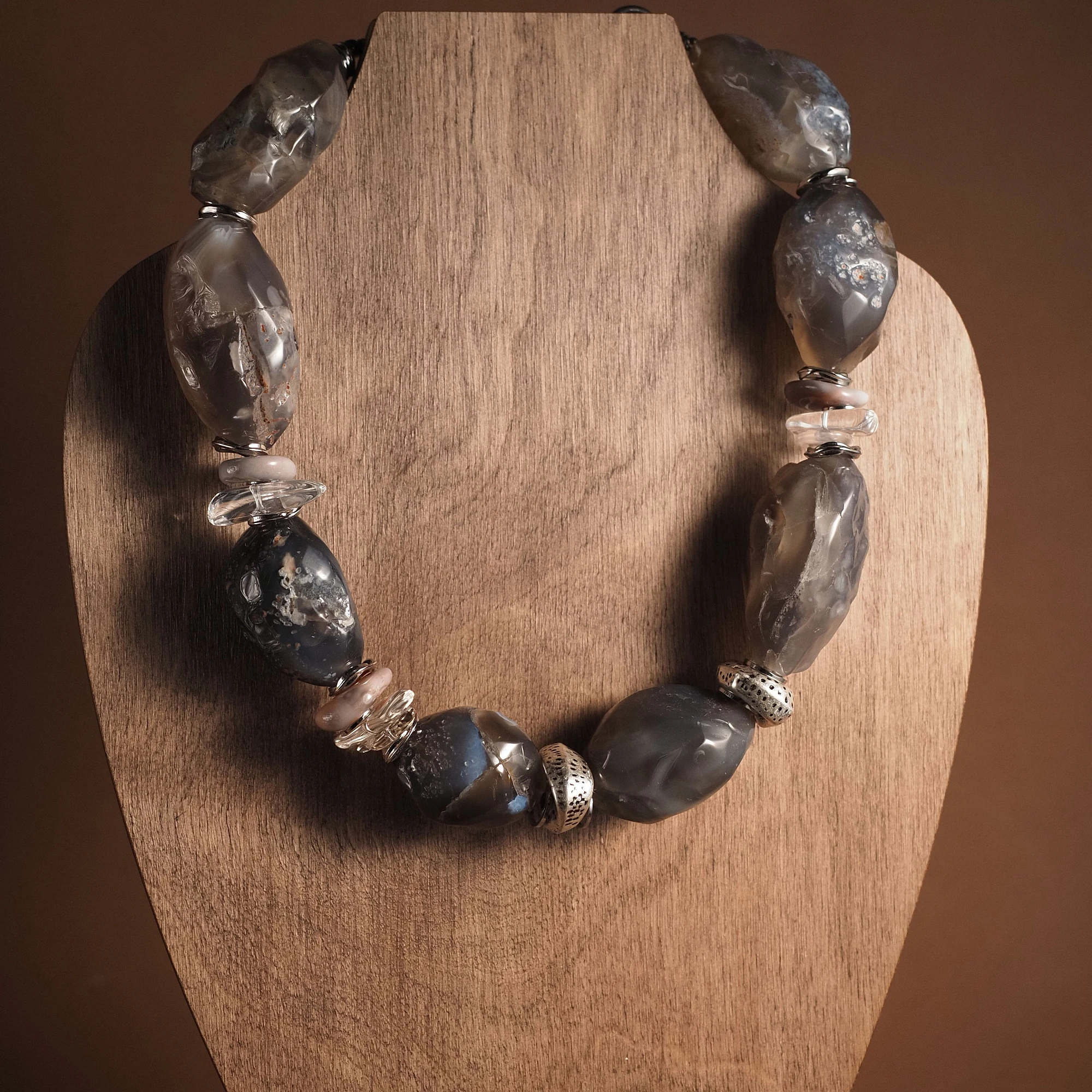 Чокер из Агата и Горного хрусталя женский