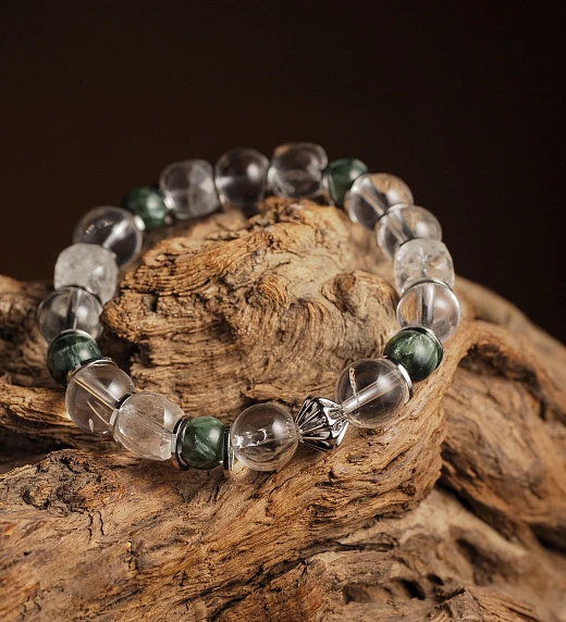 Браслет лаконичный из Горного хрусталя и Серафинита №1