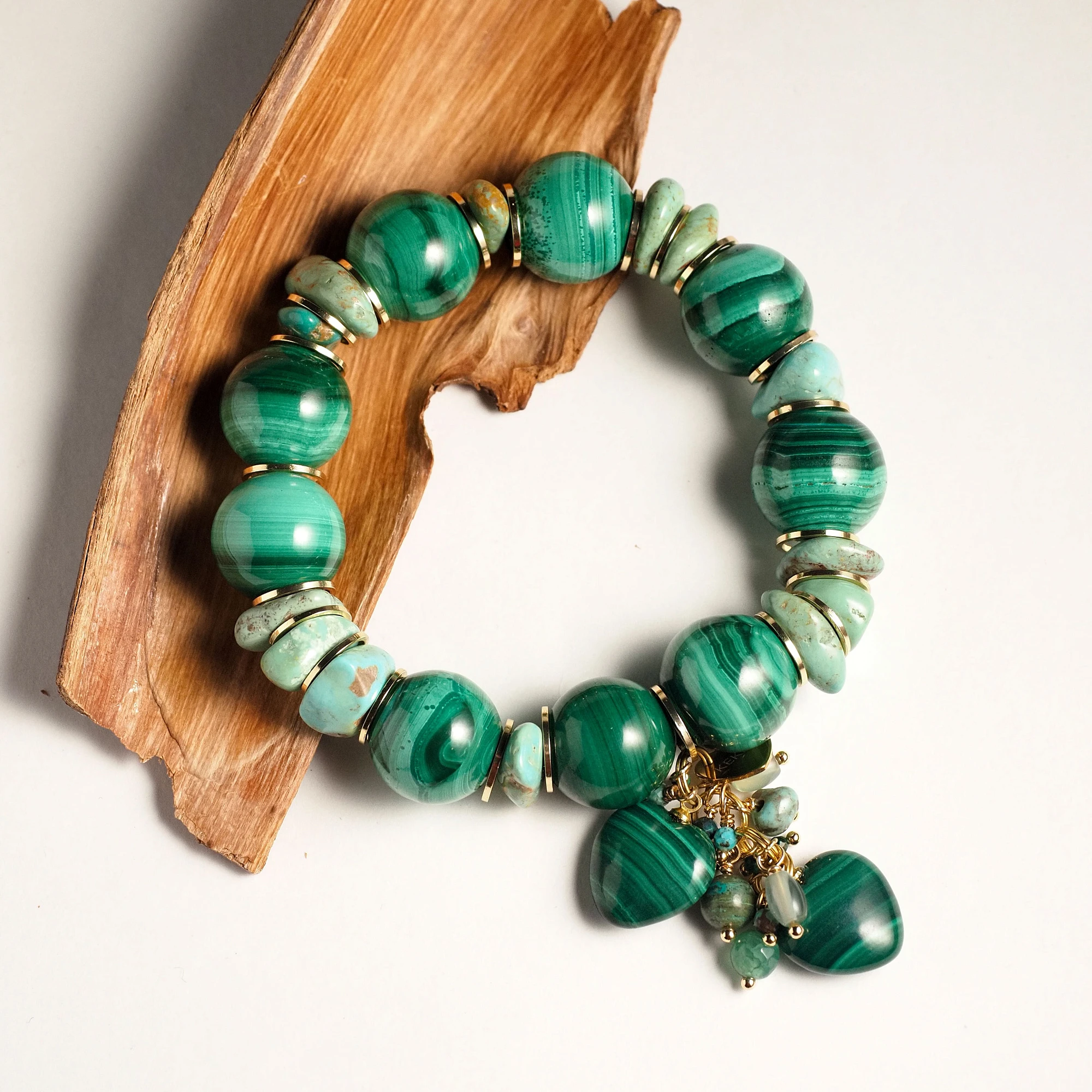 Браслет женский из Малахита и Бирюзы
