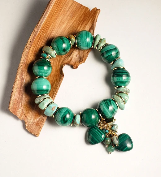 Браслет женский из Малахита и Бирюзы
