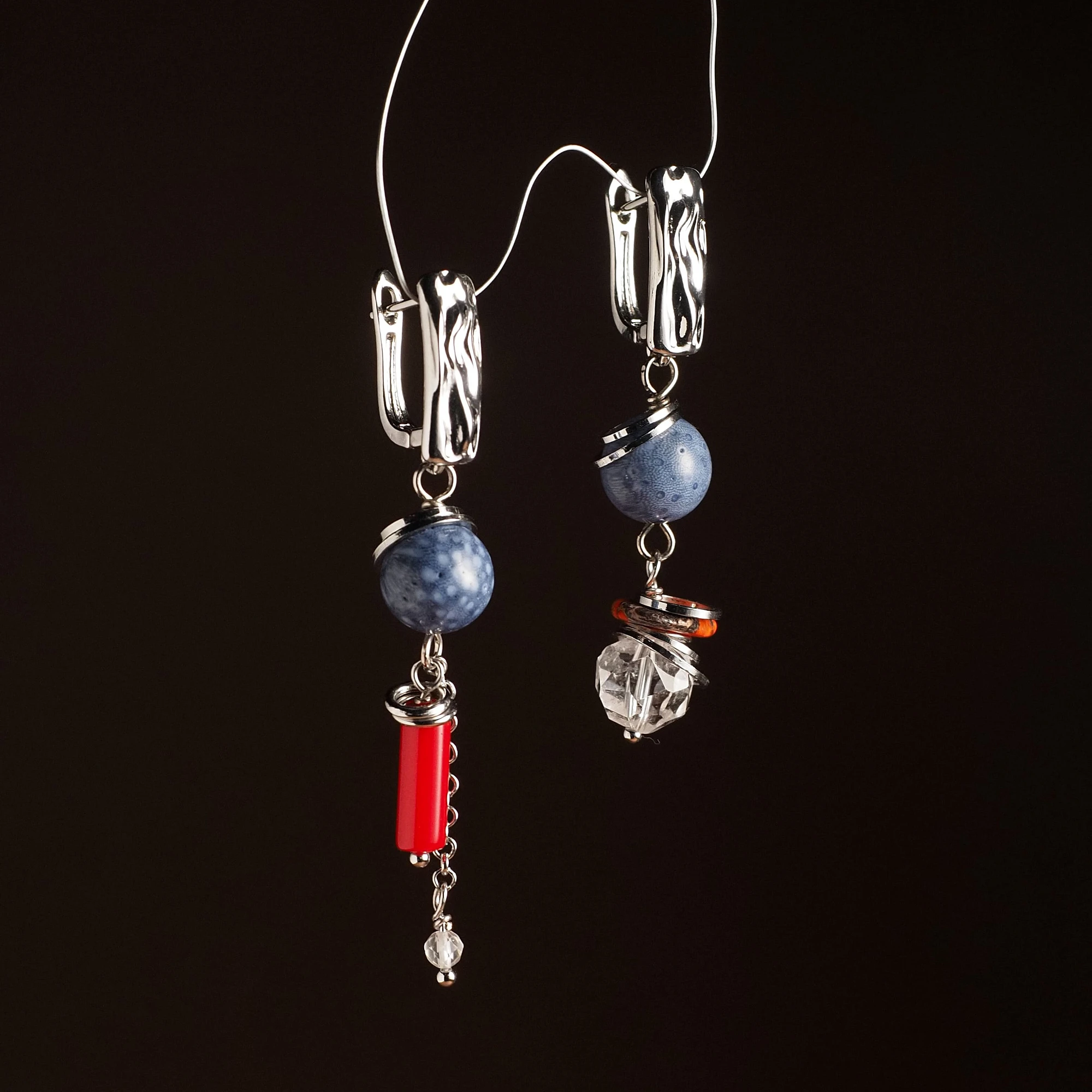 Серьги из Горного хрусталя и Коралла