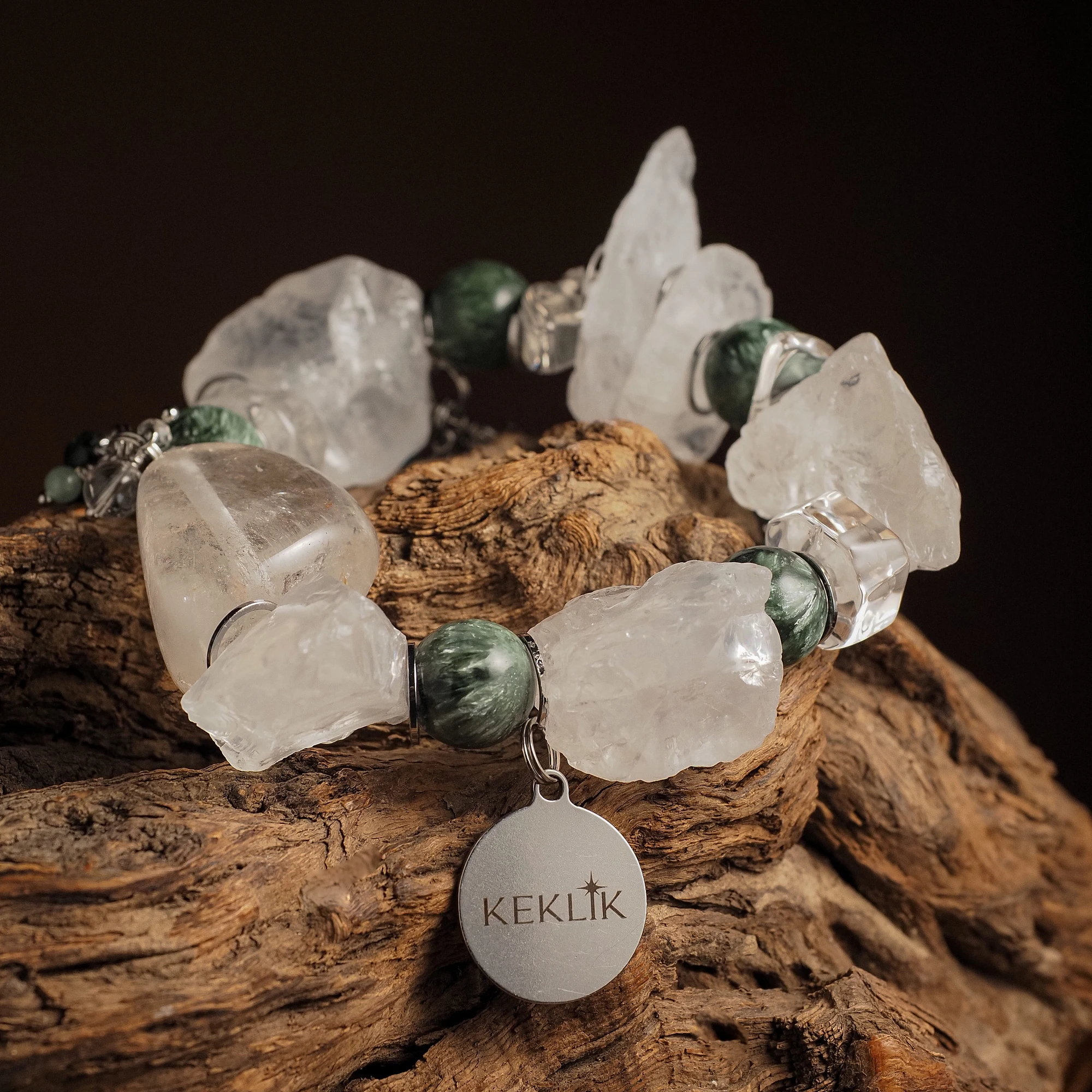 Браслет женский из Горного хрусталя и Серафинита №2