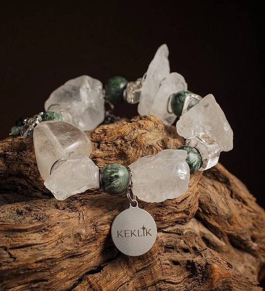 Браслет женский из Горного хрусталя и Серафинита №2