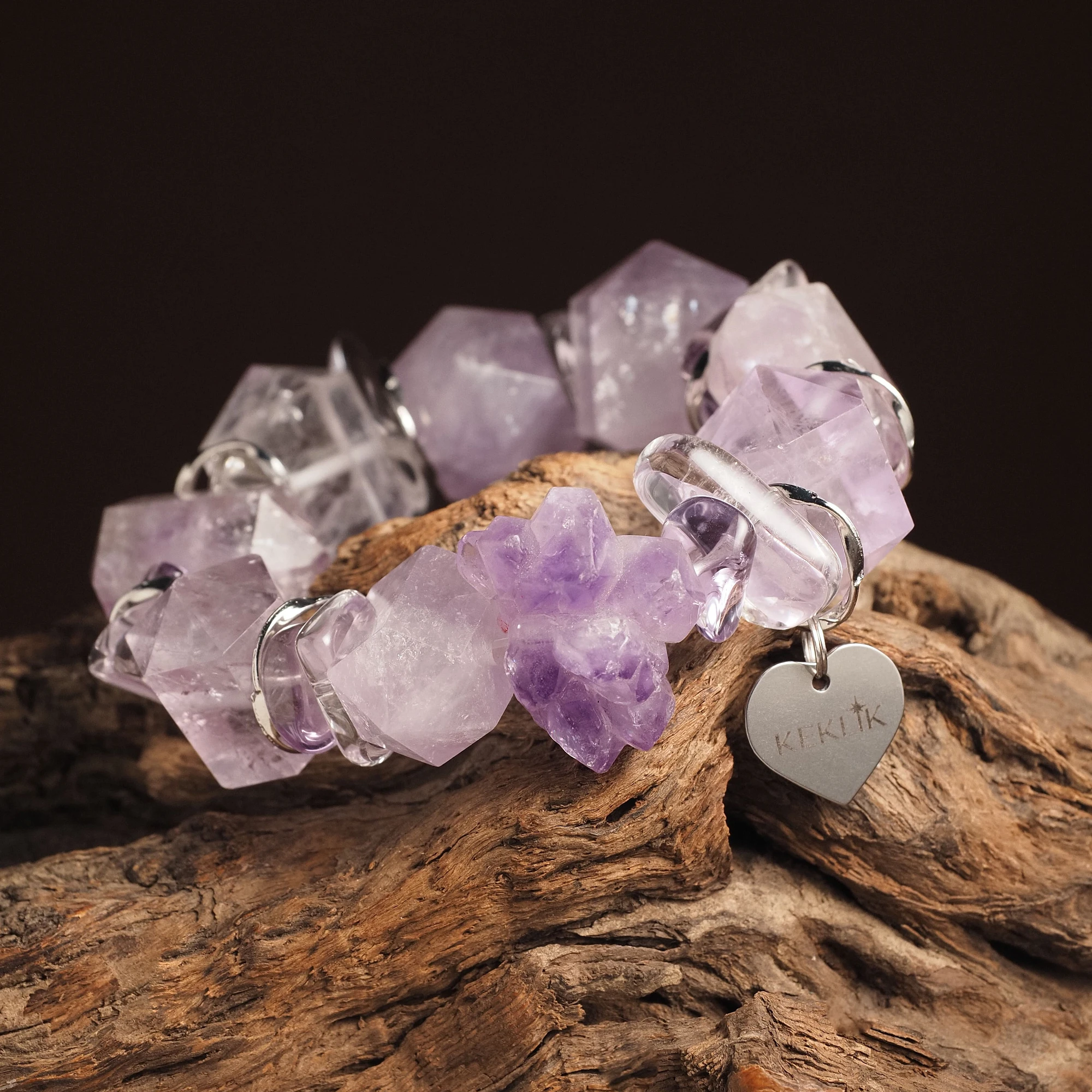 Браслет женский из Аметиста и Горного хрусталя