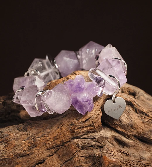 Браслет женский из Аметиста и Горного хрусталя