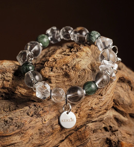 Браслет женский из Горного хрусталя и Серафинита №1