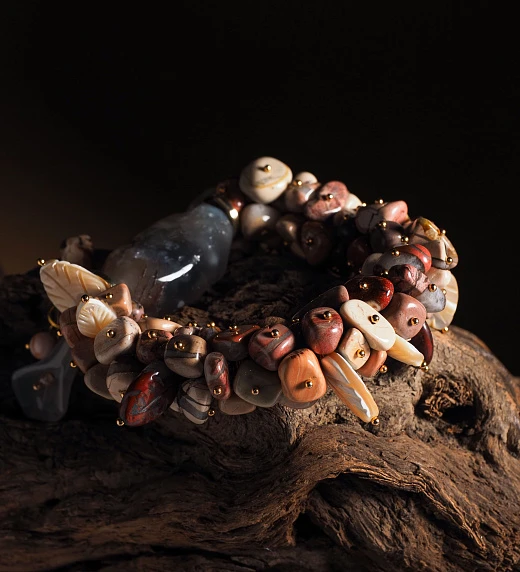 Браслет женский многокаменный из Яшмы и Агата