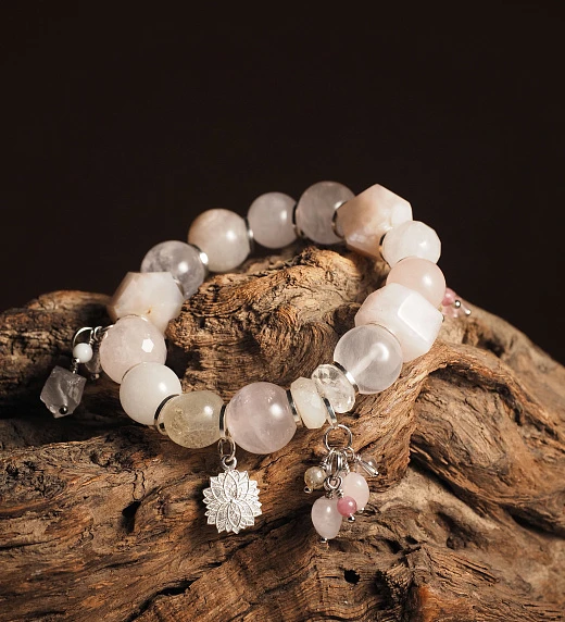 Браслет из Розового кварца, Сакурового Агата и Цитрина женский