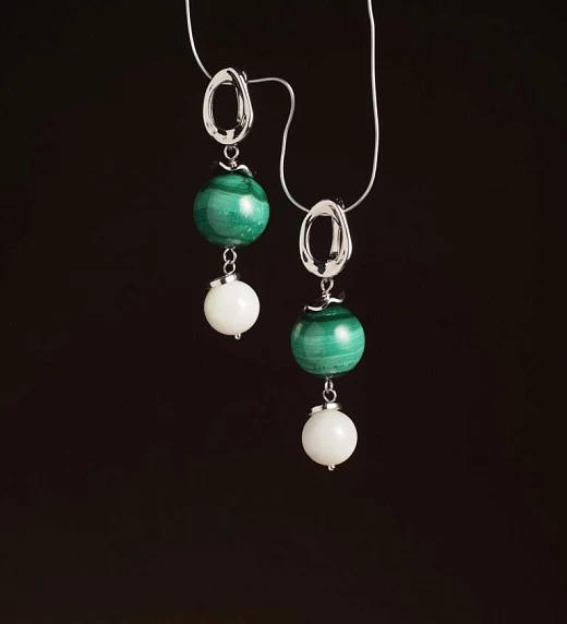 Серьги из Малахита и Белого Нефрита