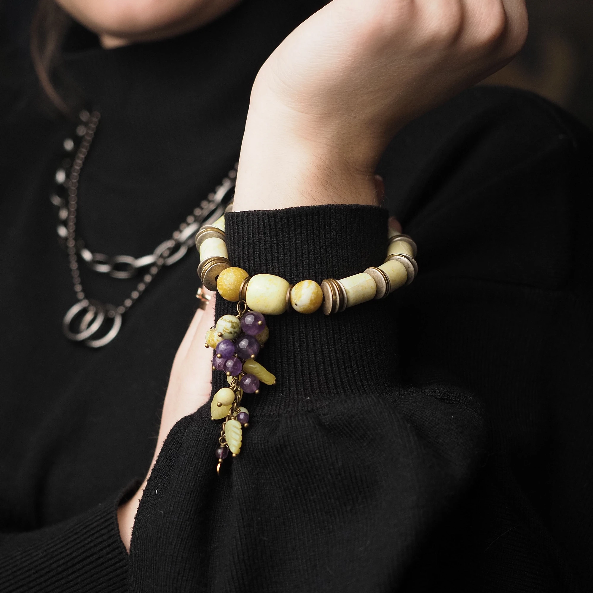 Браслет женский из Жадеита и Аметиста