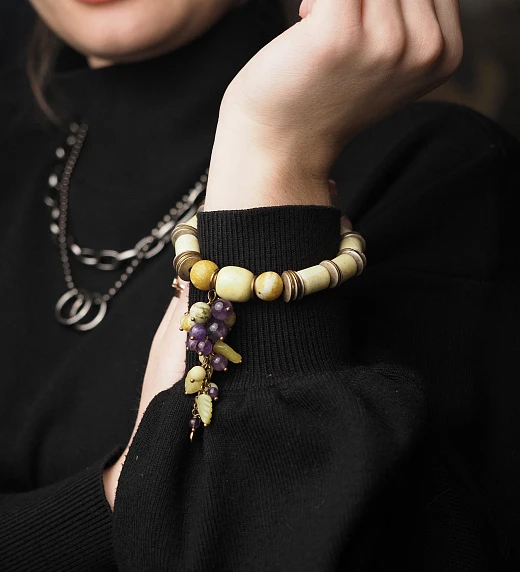 Браслет женский из Жадеита и Аметиста