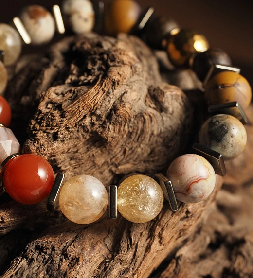 Браслет лаконичный из Солнечного камня, Сердолика, Цитрина, Яшмы, Бронзита и Гематита