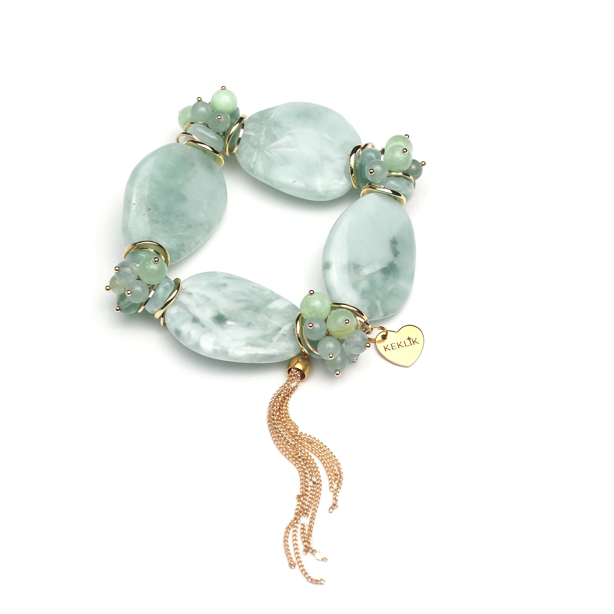 Браслет женский из Диопсида, Оникса и Пренита