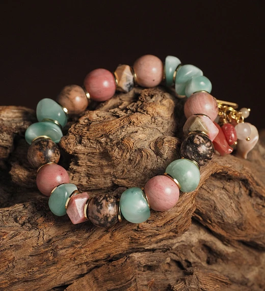 Браслет женский из Диопсида и Родонита №2