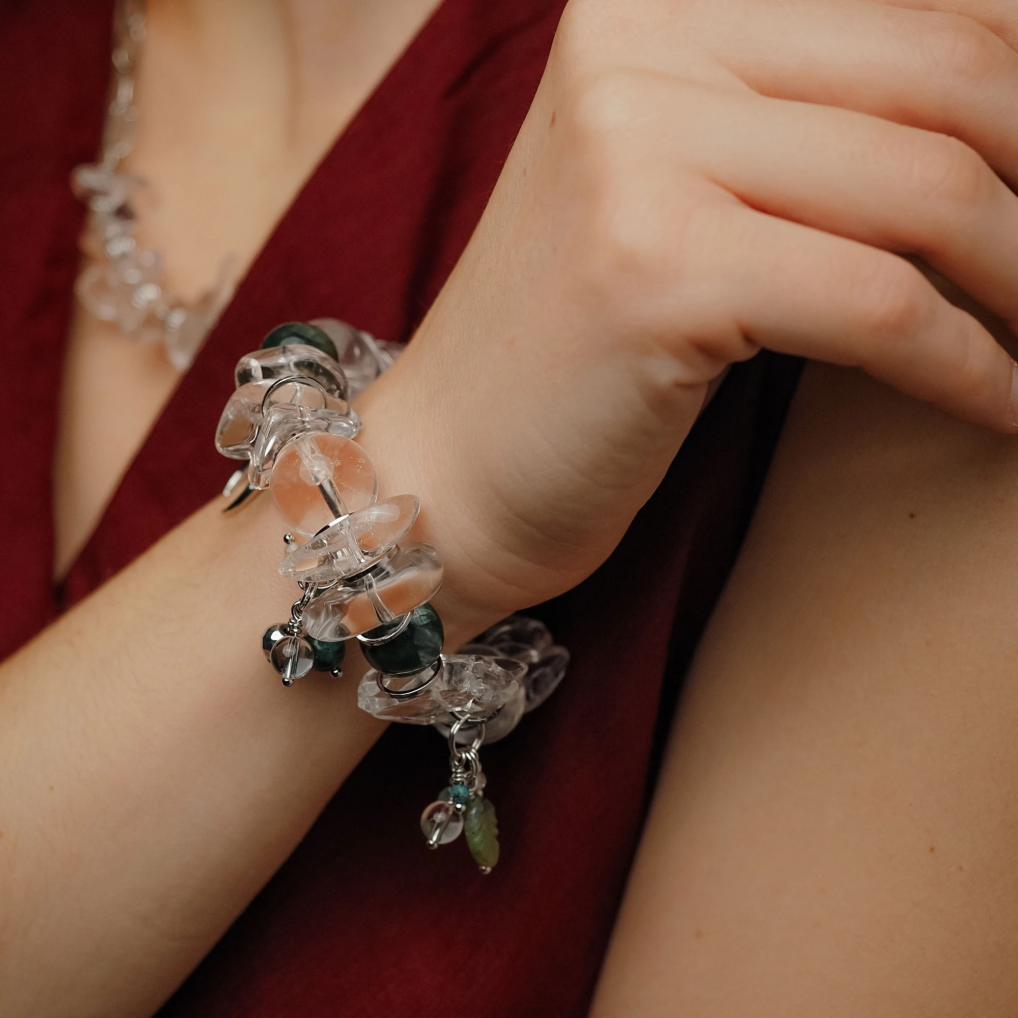 Браслет женский из Горного хрусталя и Серафинита №4