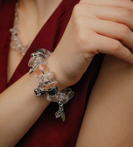 Браслет женский из Горного хрусталя и Серафинита №4