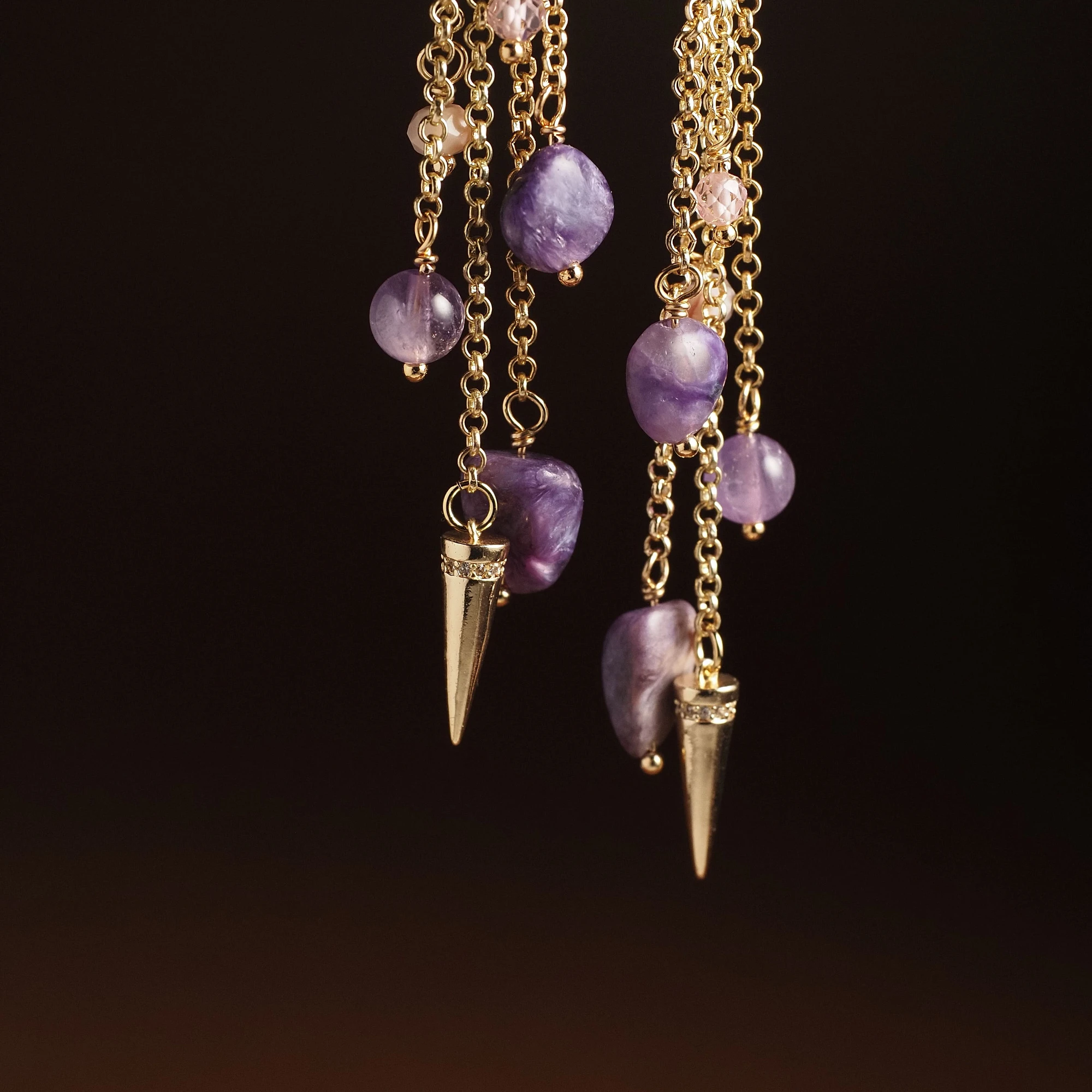 Серьги из Агата, Аметиста и Чароита 