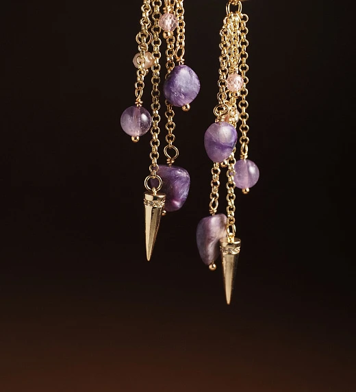 Серьги из Агата, Аметиста и Чароита 