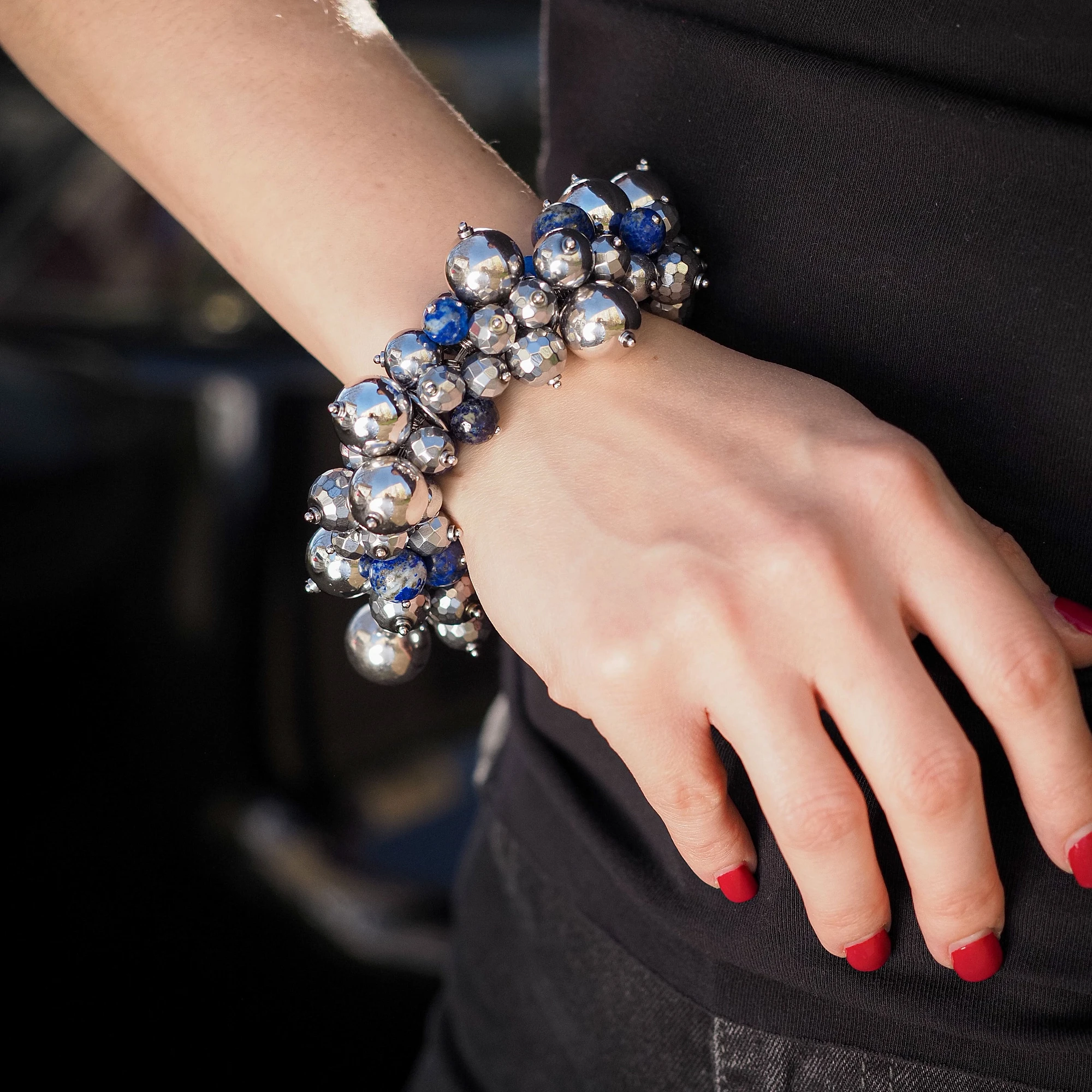 Браслет женский многокаменный из Лазурита и Гематита