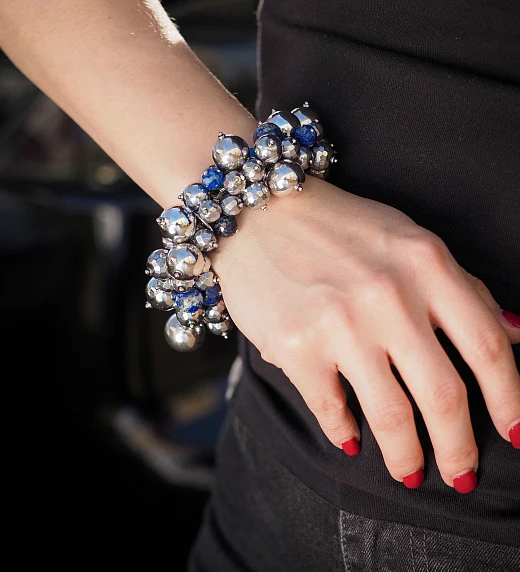 Браслет женский многокаменный из Лазурита и Гематита