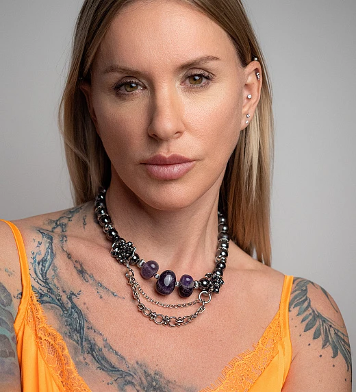Чокер женский из Аметиста и Гематита