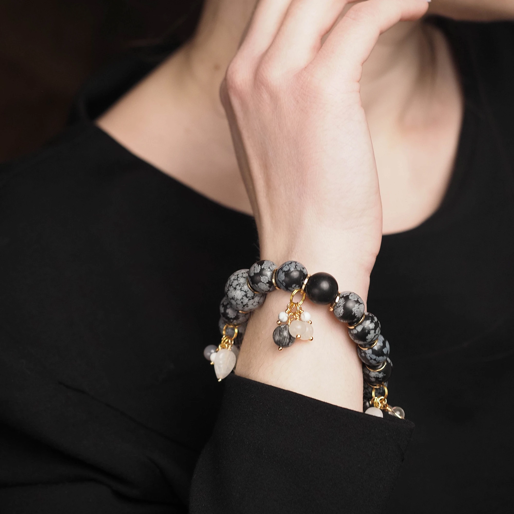 Браслет из Снежного Обсидиана и Яшмы женский №1