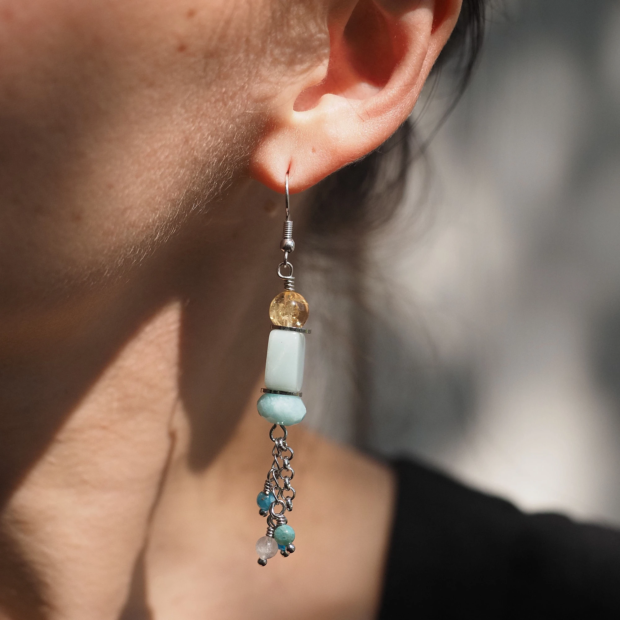 Серьги из Амазонита и Цитрина