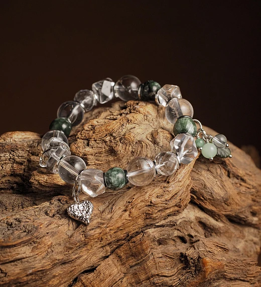 Браслет женский из Горного хрусталя и Серафинита №1