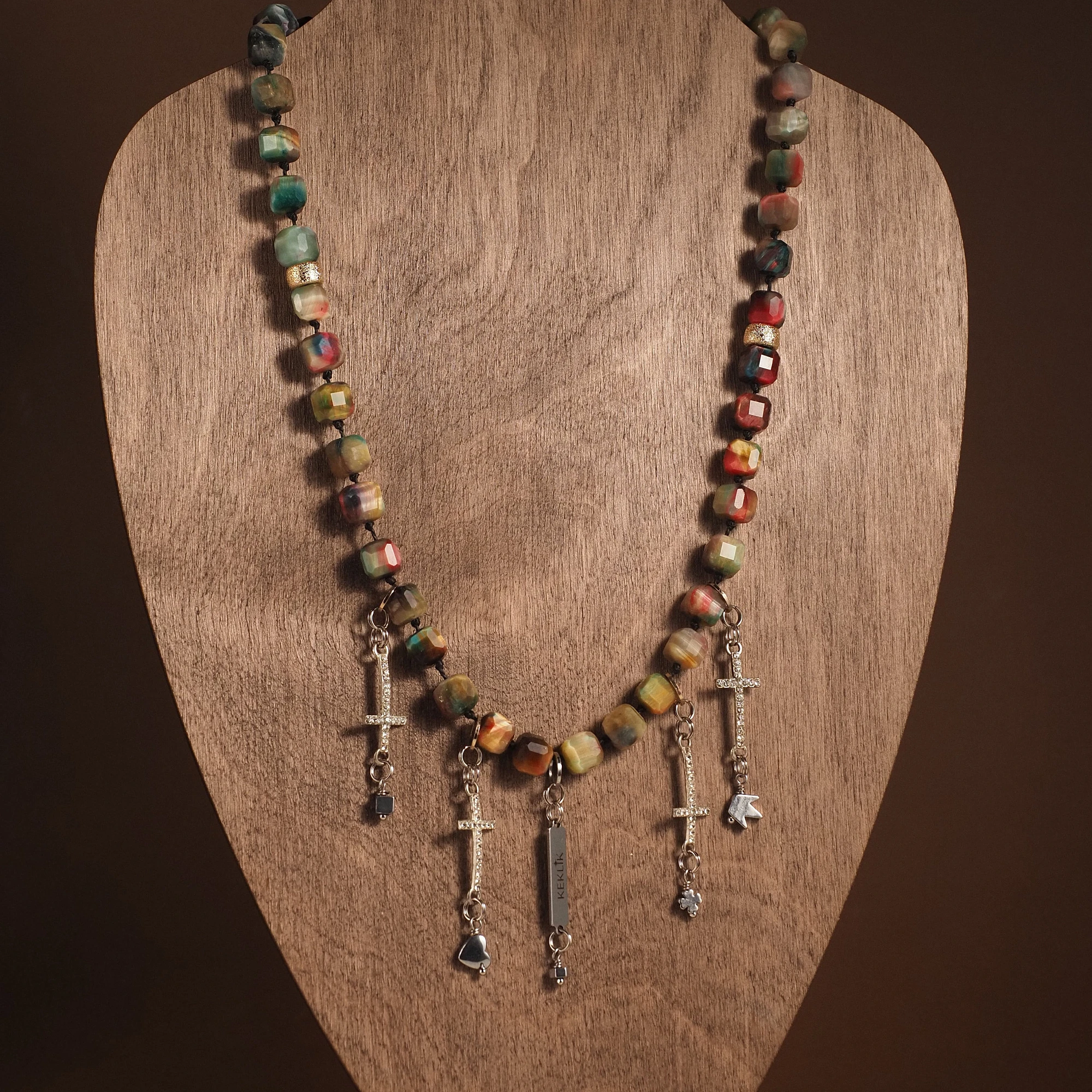 Чокер из Тигрового глаза и Гематита женский №2