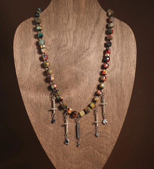 Чокер женский из Тигрового глаза и Гематита №2