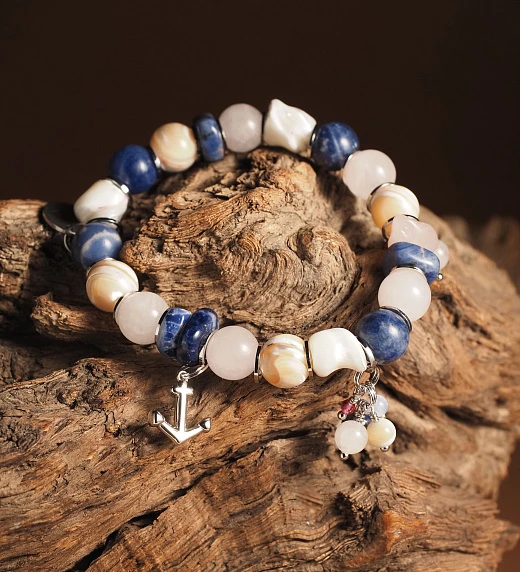 Браслет женский из Перламутра, Розового кварца и Содалита