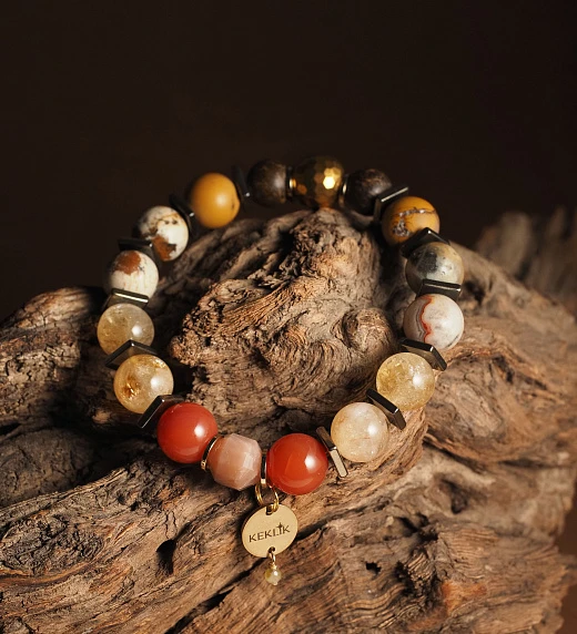Браслет лаконичный из Солнечного камня, Сердолика, Цитрина, Яшмы, Бронзита и Гематита
