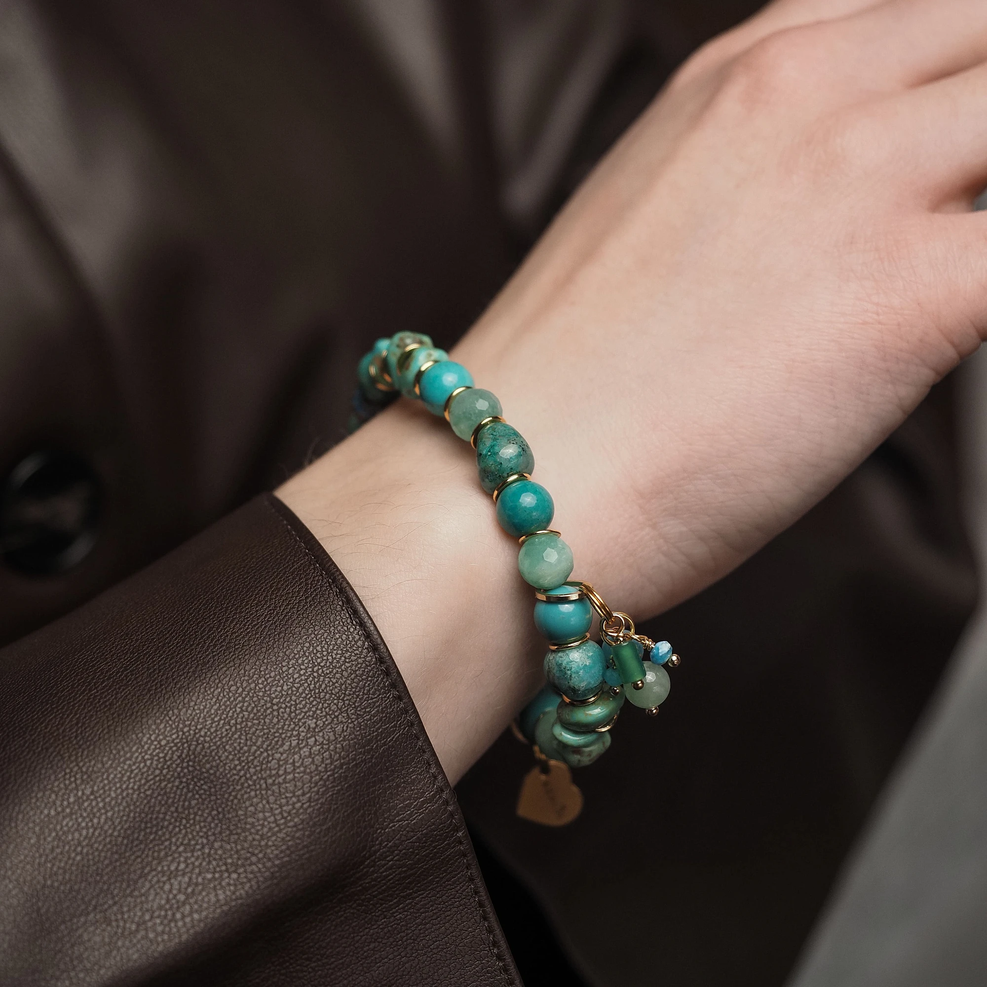 Браслет из Бирюзы, Хризоколлы и Хризопраза женский